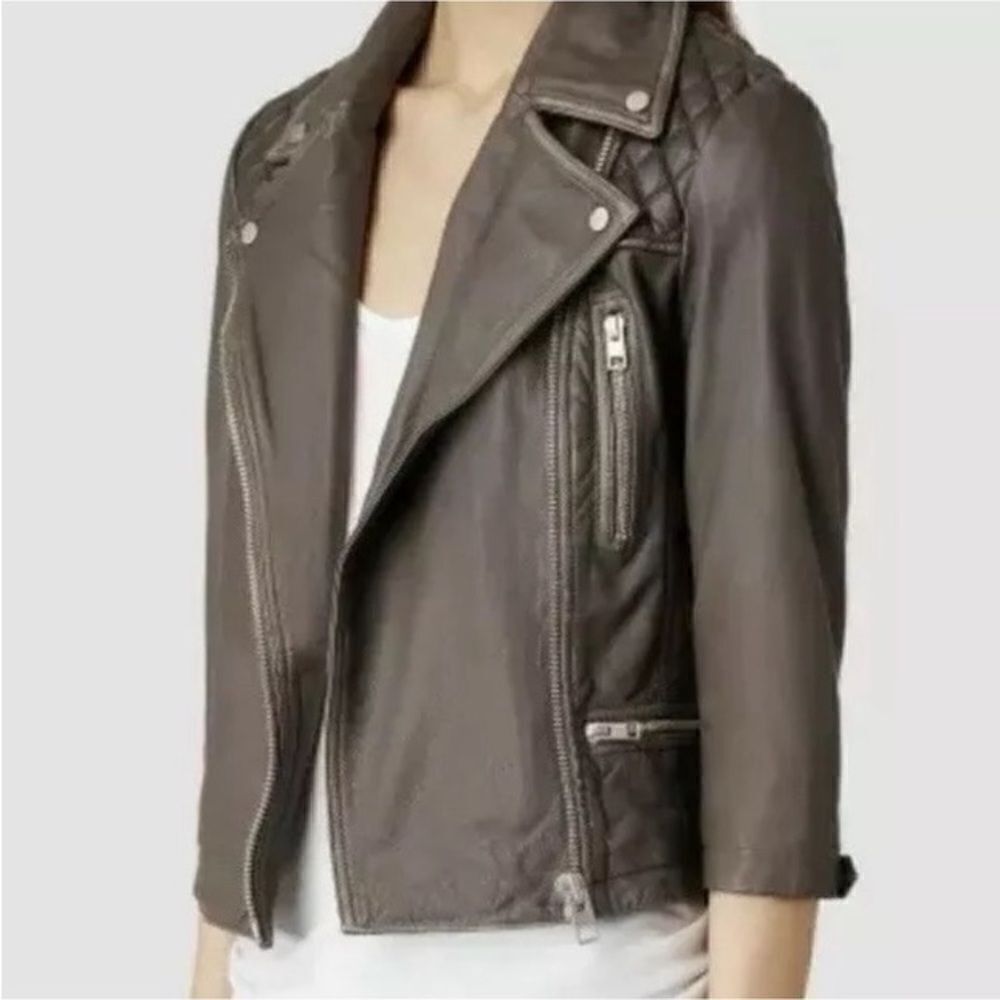 Allsaints Cropped Cargo Biker Leather Jacket
